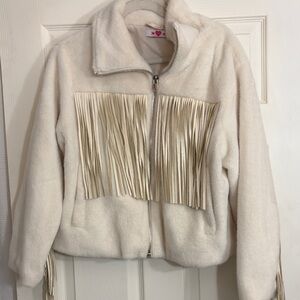Buddy Love Western Fringed Cream Teddy Zip-Up Jacket